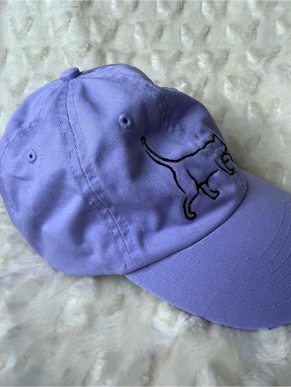 Lavender Adjustable Baseball Cap with Playful Black Embroidered Cat